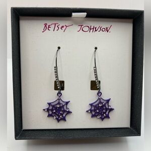 BETSEY JOHNSON Halloween Crystal-Studded Spiderweb Earrings Purple Black NEW NWT
